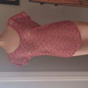 Maurices XS Soft Orange and White Crochet Short Sleeve Top